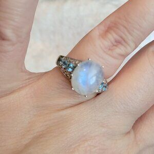 Moonstone Blue Topaz Ring in 925 Silver Sz 7